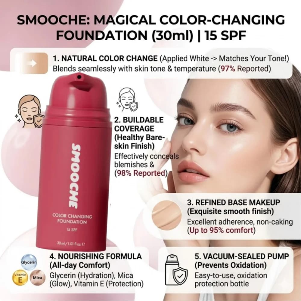 Fondotinta Liquido Magico che Cambia Colore, Base Auto-Regolante per il Tono della Pelle, Idratante, Lunga Durata, Leggero e Traspirante