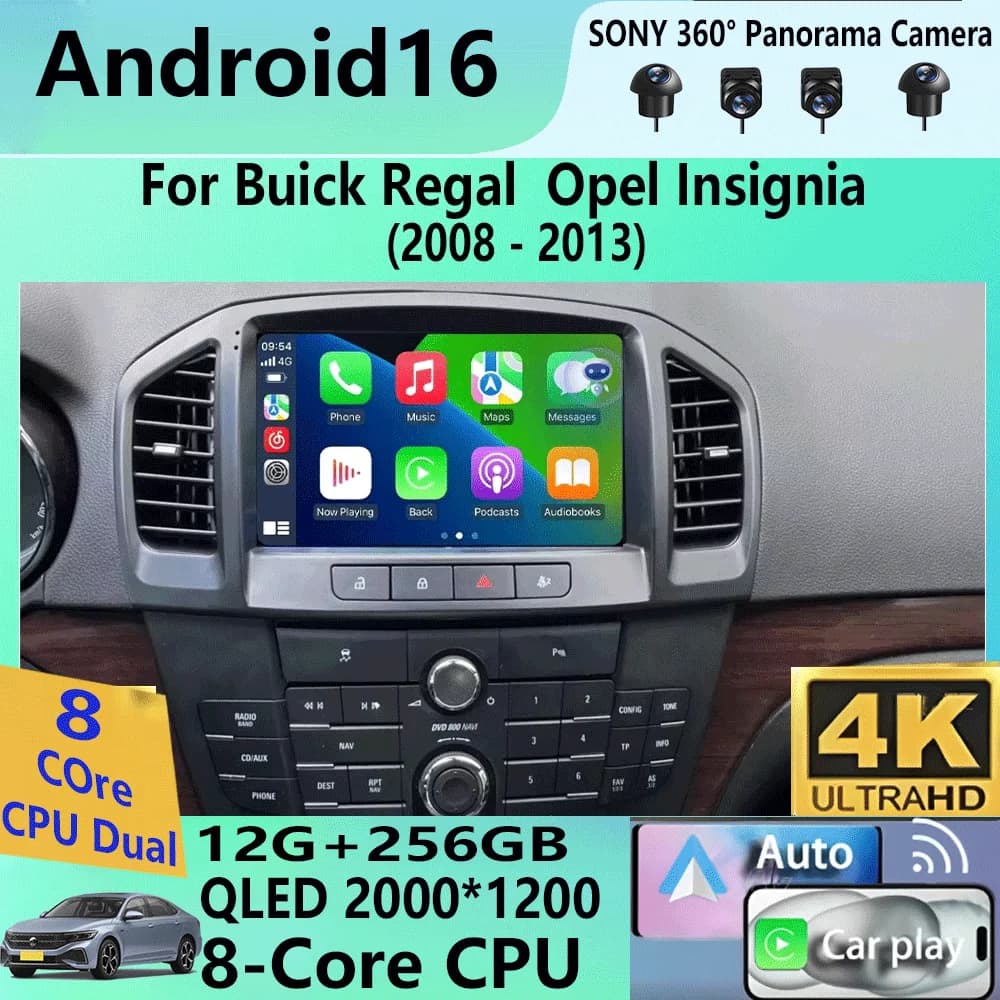 Autoradio Android 16 con Carplay per Buick Regal 2009-2013 e Opel Insignia 2008-2012, Lettore Multimediale con WiFi+4G, Senza DVD 2din