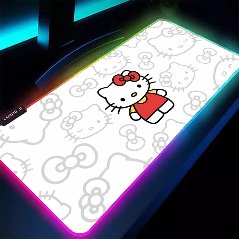 Tappetino per mouse RGB Hello Kitty 90x40 cm Anime Carpe Tappetino per mouse grande per giochi per PC Tastiera per computer Accessori da gioco Tappetino da scrivania retroilluminato