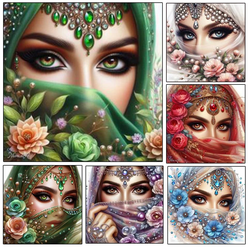 DIY Diamond Painting Cross Stitch Kits Middle Eastern Veil Woman Beauty Diamond Mosaic Art 5D Rhinestone Embroidery Home Decor