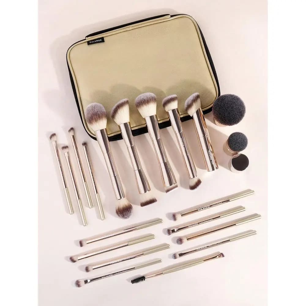 Set di pennelli professionali per il trucco da 20 pezzi, manico in metallo con scatola portaoggetti, fondotinta morbido, ombretto, sopracciglia, sfumatura, illuminante