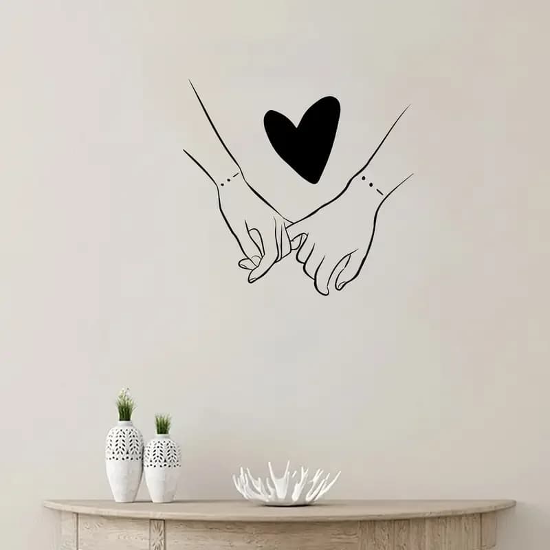 Mani di coppia romantiche con adesivo da parete a forma di cuore - Decalcomania autoadesiva in PVC rimovibile per soggiorno, camera da letto, area da pranzo e ingresso