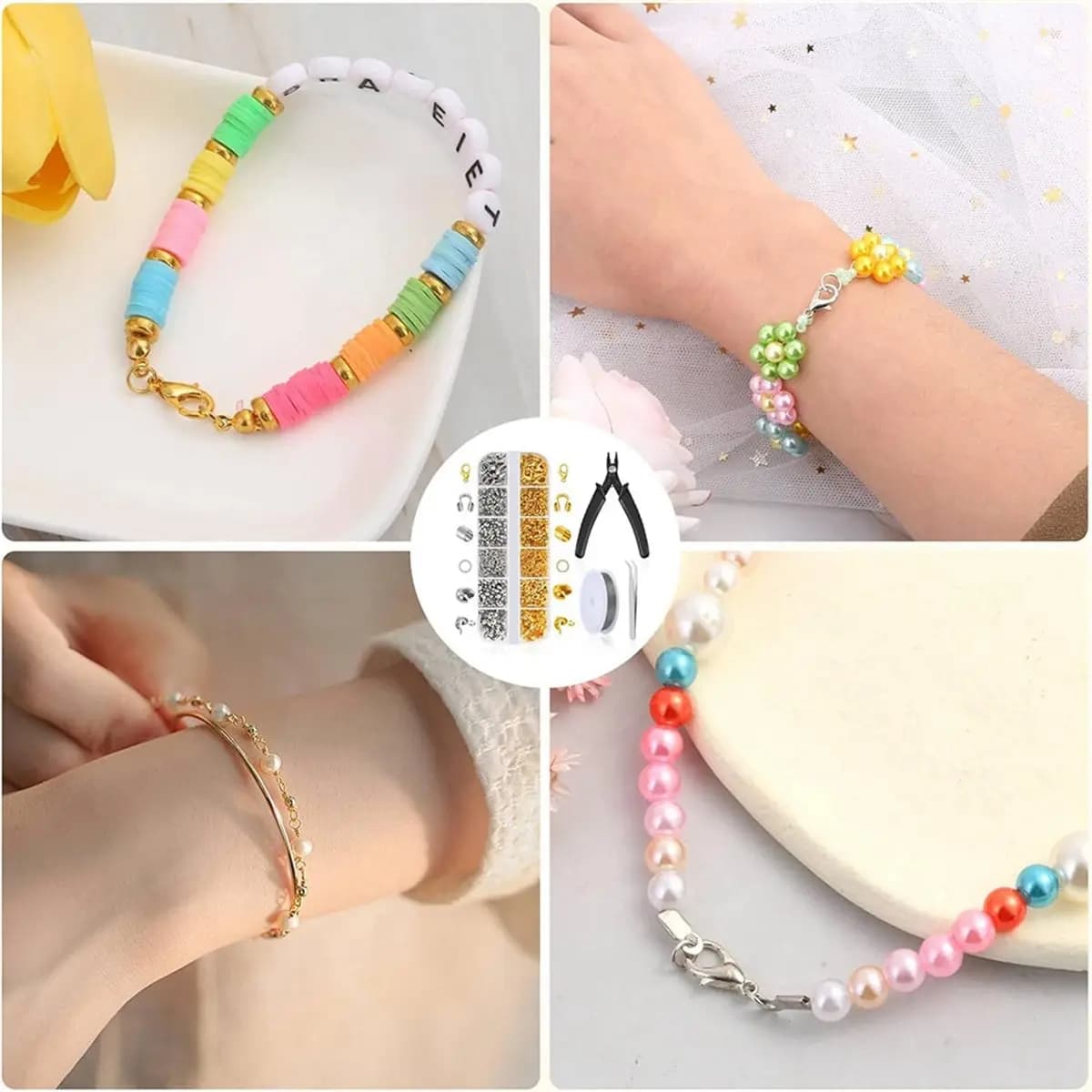 Kit for Creation Jewelry with 1200 Crimping beads, Crimping pliers, beads thread, Moschettone closures and Joint rings