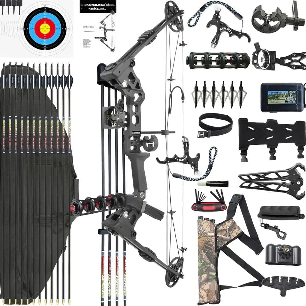 Set Arco Compound da Caccia, Regolabile 20-70 LBS, Lunghezza 24-30, IBO 320 FPS, Completo di Accessori per Tiro con l'Arco e Pratica al Bersaglio