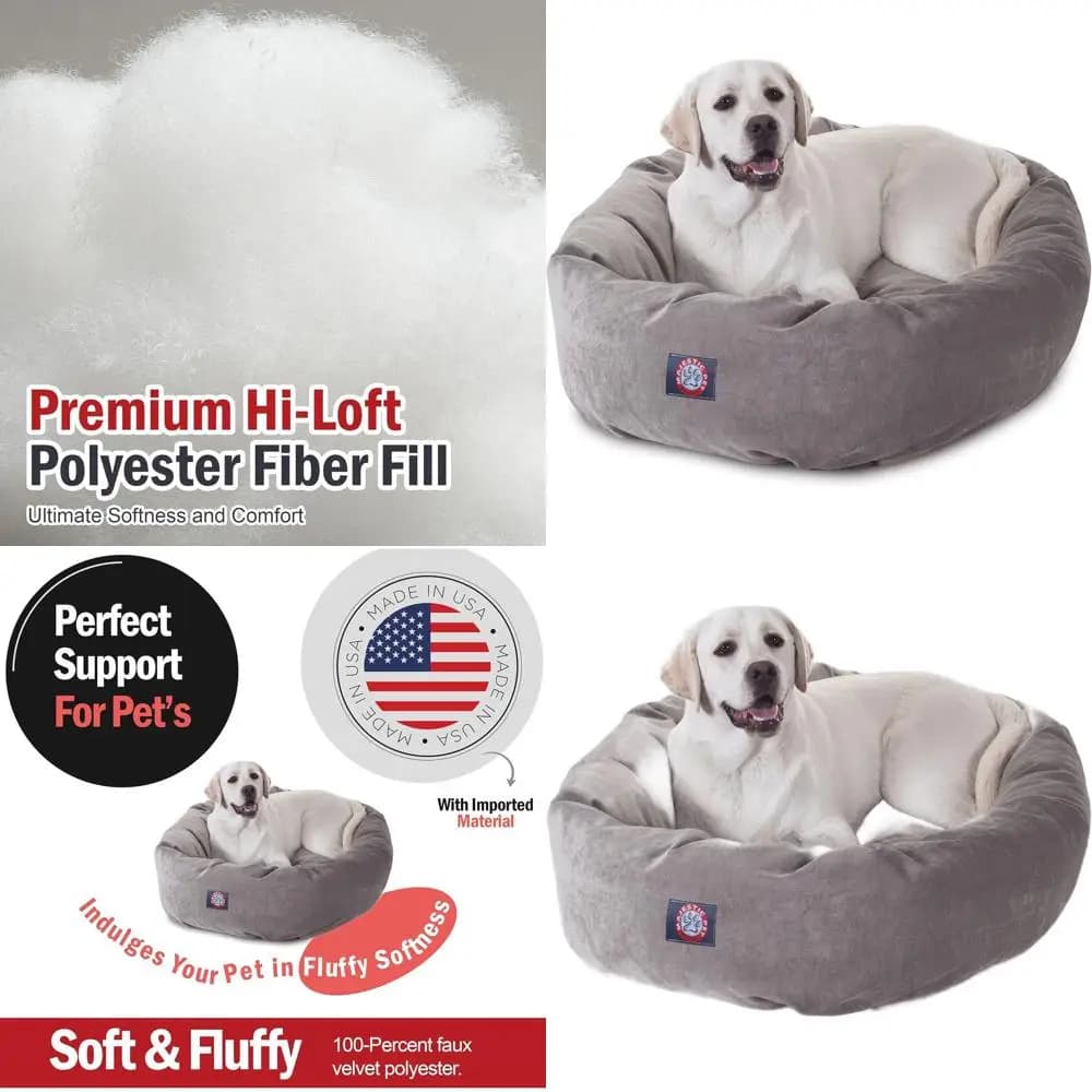 Grande Cuccia Rotonda in Velluto Lavabile per Cani con Supporto per la Colonna Vertebrale - Materasso Confortevole per Cani, 40x29x9 pollici, Stile Vintage