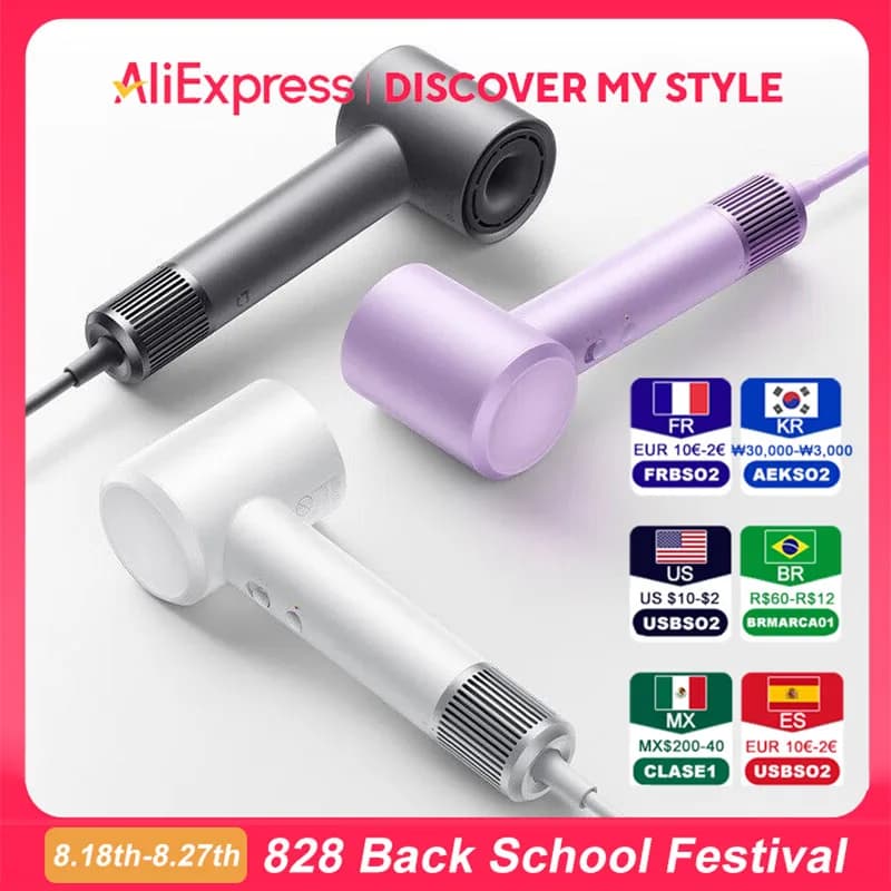 Asciugacapelli Elettrico Mijia H501 ad Alta Velocità con Ioni Negativi, 110.000 Giri/min, Cura Professionale dei Capelli, Vento 62m/s, 1600W, Asciugatura Rapida