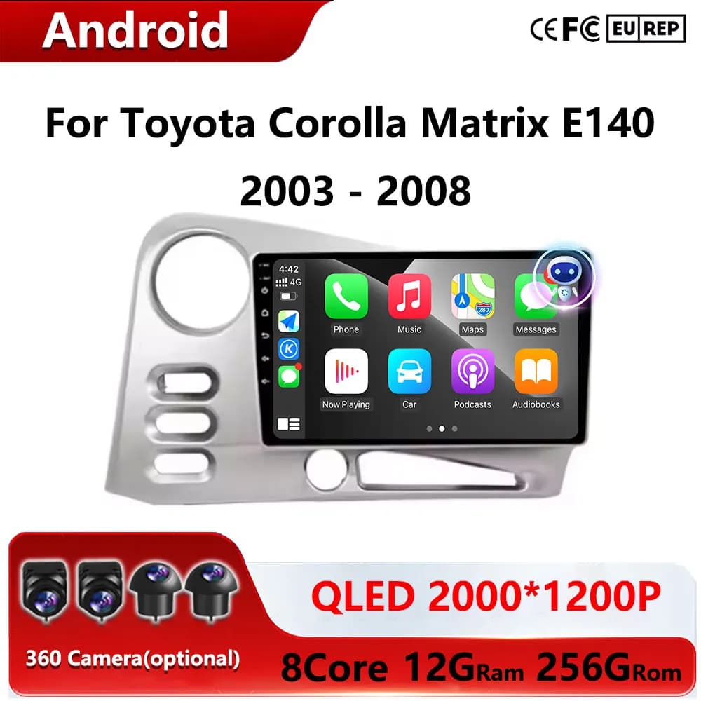 Autoradio Android 16 Lettore Multimediale Per Toyota Corolla Matrix E140 2003 - 2008 Carplay auto GPS Stereo
