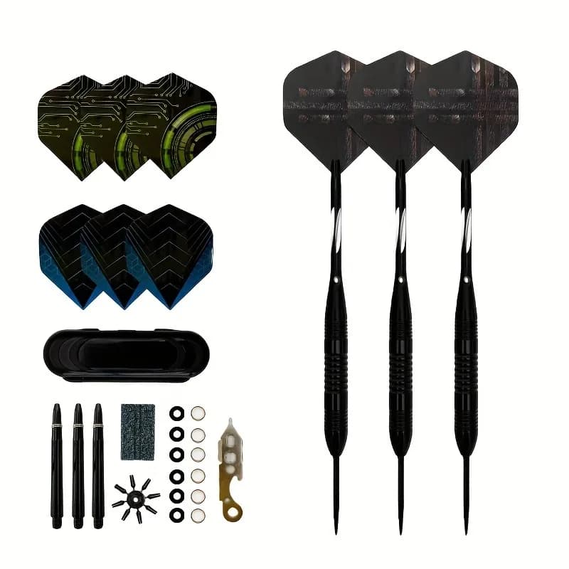 Hard-tipped dart set with 3 darts, 23g metal steel-tipped darts, grooved anti-slip dartboard, aluminum dart shaft