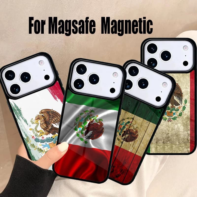 Custodia per telefono vintage con bandiera messicana per iPhone 17 Air 16e 15 14 13 12 11 Pro Max Plus, cover magnetica wireless Magsafe