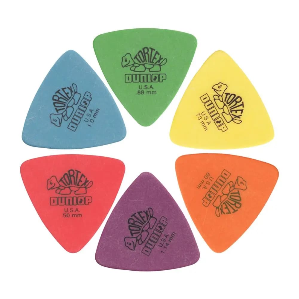 10 pz. Plettri per Chitarra Dunlop Antiscivolo 0.5/0.6/0.73/0.88/1.0/1.14MM, Plettri Triangolari Antiscivolo per Chitarra Elettrica