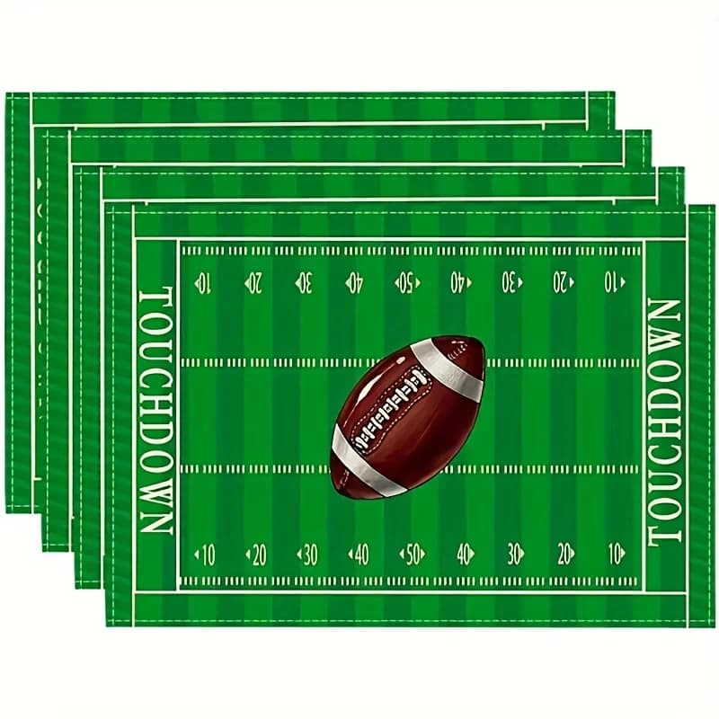 2/4/6/8 Pack Linen Football Placemats - Woven Rectangle Table Mats for Sports Events, Home & Outdoor Gatherings, Hand Wash Only, 100% Linen, Football Design Kitchen & Dining Decor