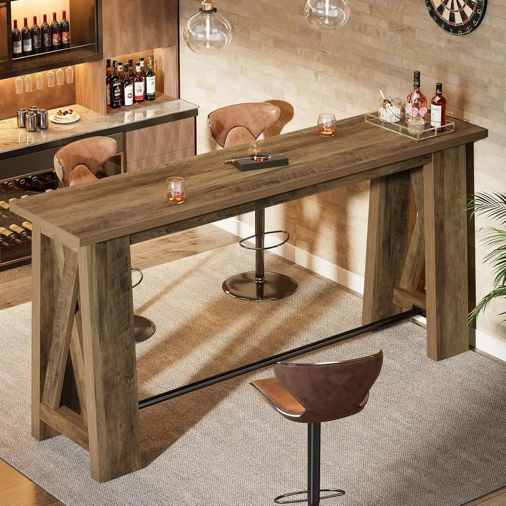 Tavolo da Bar in Metallo con Poggiapiedi a Altezza Standard e Robuste Gambe a X per Cucina, Sala da Pranzo, Soggiorno o Seminterrato