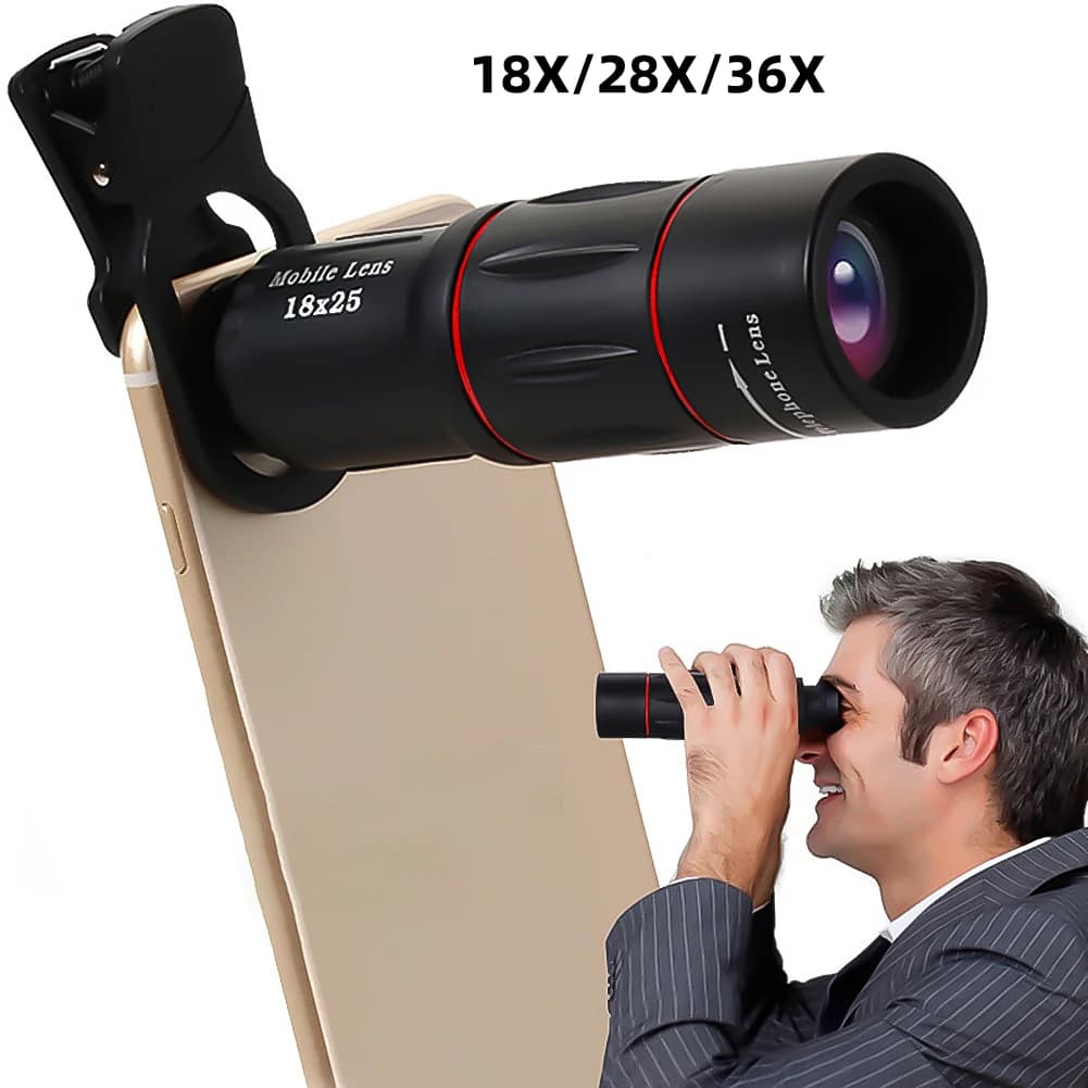 Lente per Fotocamera Smartphone 18/28/36X, Telescopio Monoculare Universale con Zoom, Lente Ottica per Campeggio, Caccia e Sport