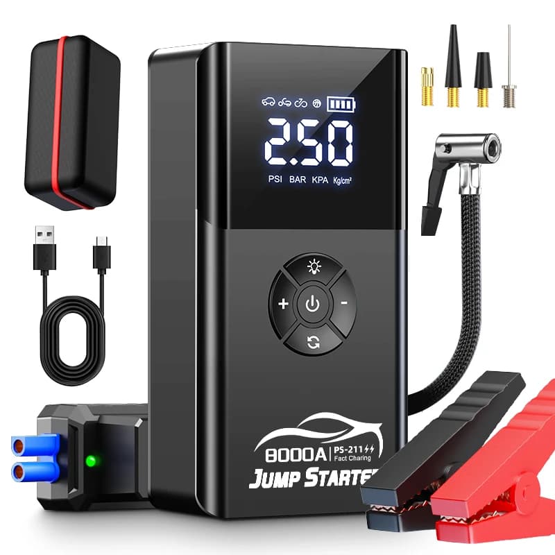 8000amp A 180psi Potente ponticello per auto multifunzione 12v Batteria Booster Super Compressore Accumulatori e caricabatterie di riserva Jump Starter con pompa d'aria