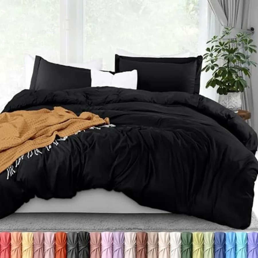 Duvet Cover King Size - 3 Piece with Zipper Closure - 1 Comforter Cover 104X90 Inches and 2 Pillow Shams 20X36 Inches Black Com
