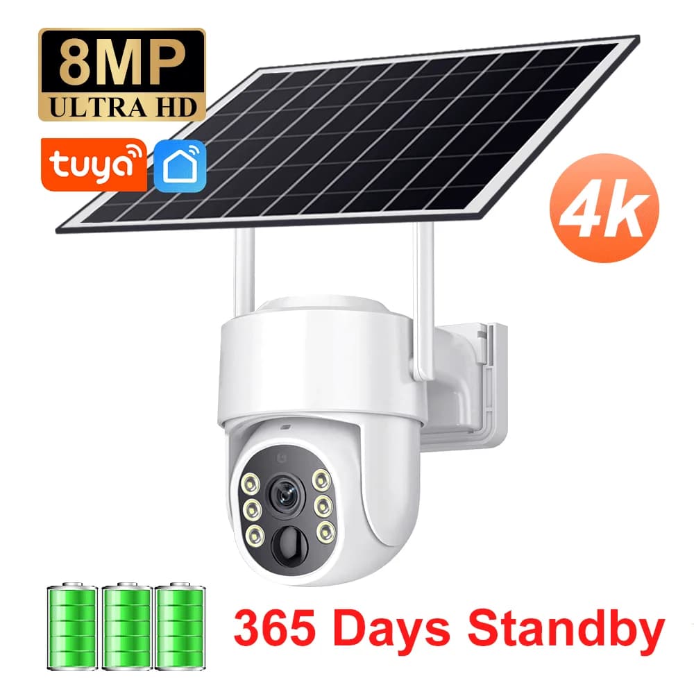 Tuya Dual Lens WiFi Solar Room PIR Human Detection Night Vision Waterproof IP Cam 8MP 4K Battery CCTV Monitor