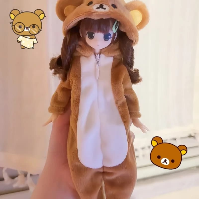 Cute Rilakkuma Bjd Doll Bear Pajama Cute Girl Brown Full Body Coat Baby Clothes