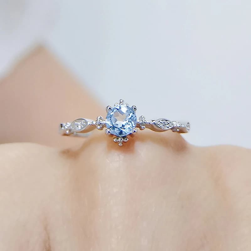 ANENJERY Silver Color Blue Zircon Open Ring For Women Beautiful Exquisite Korean Hot-Selling Jewelry Girl Friend Gift