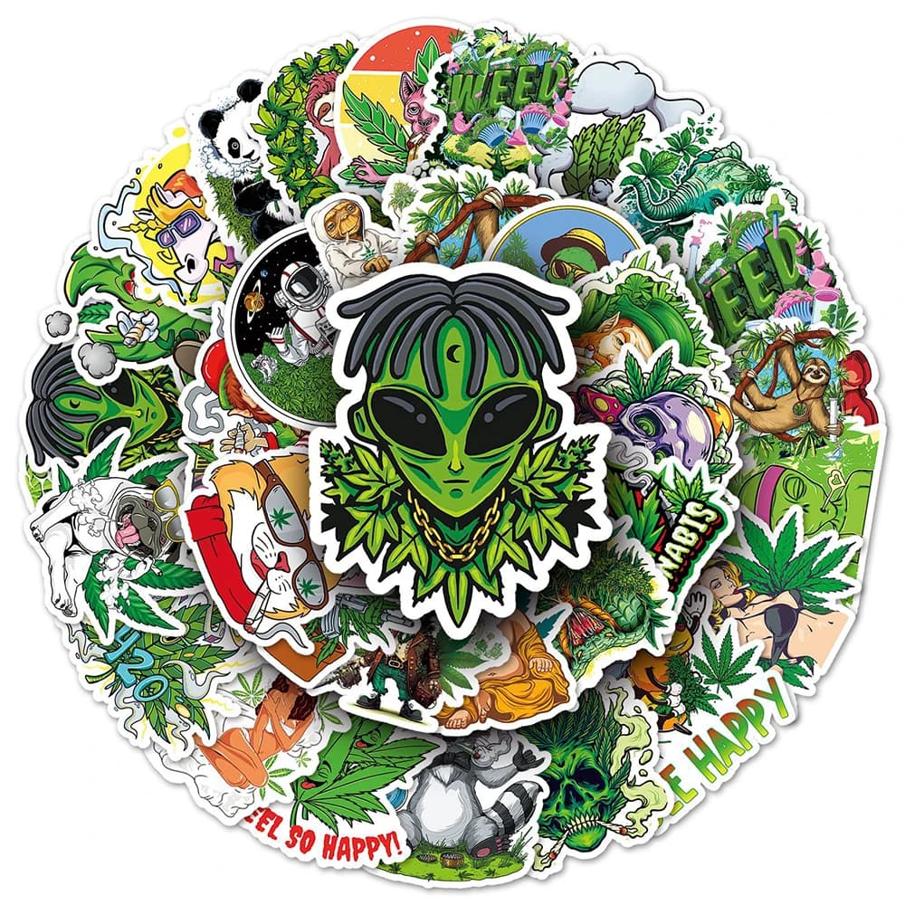 10/30/50pcs Cool Character Cartoon Graffiti Sticker Leaves Weed Smoking Decals DIY Skateboard Helmet Bicycle Funny Sticker