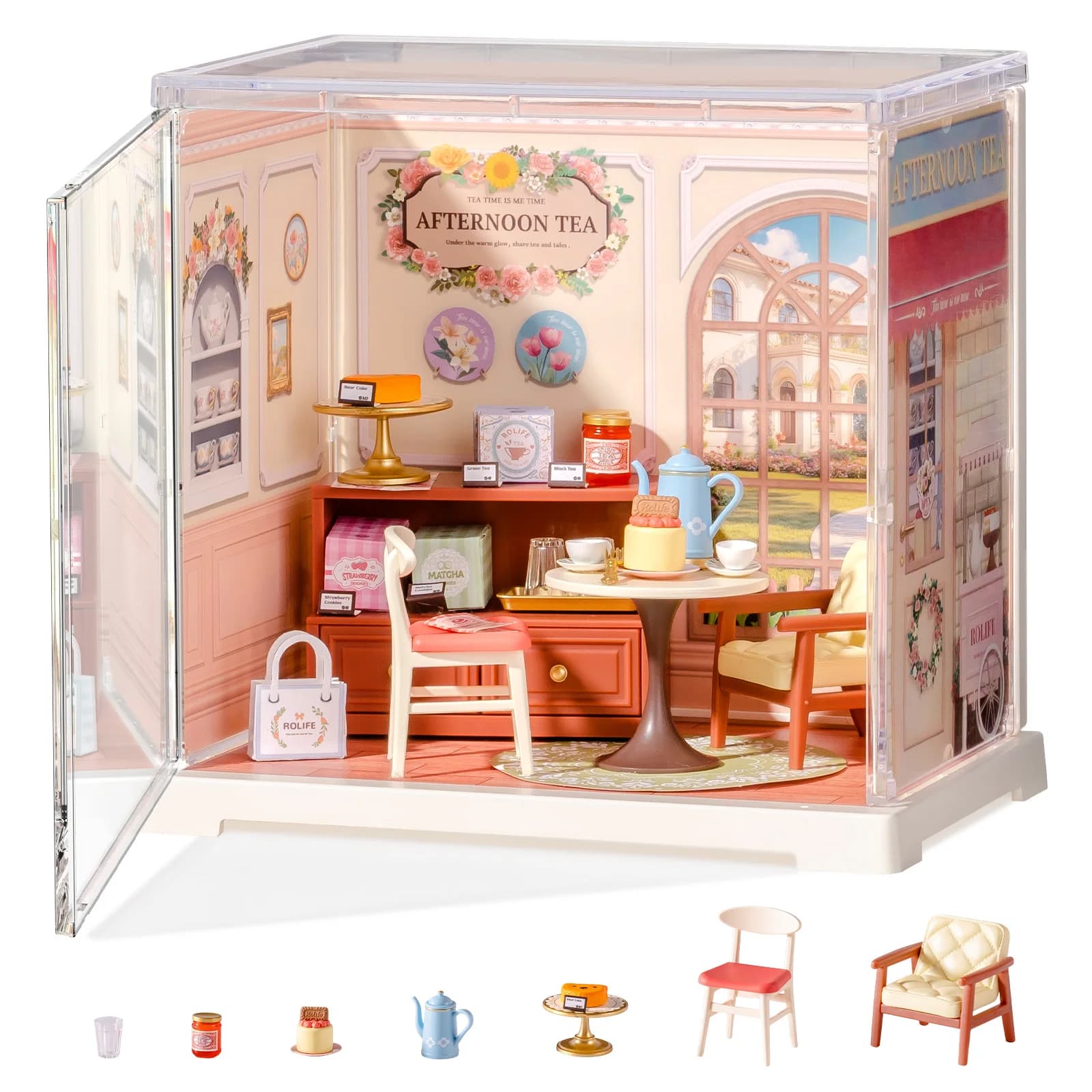 Home Kit Miniature Fai-da-Te Rolife, Honey Tea Lounge, 3D Model Puzzle with LED for Home Decoration