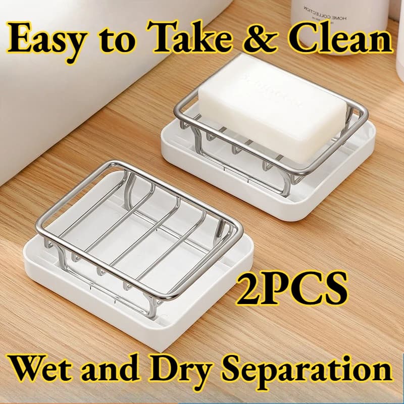 Bathroom soap dish for house and dorm Student, Stainless steel shelves, Double drain, Easy to clean, Durable, Modern