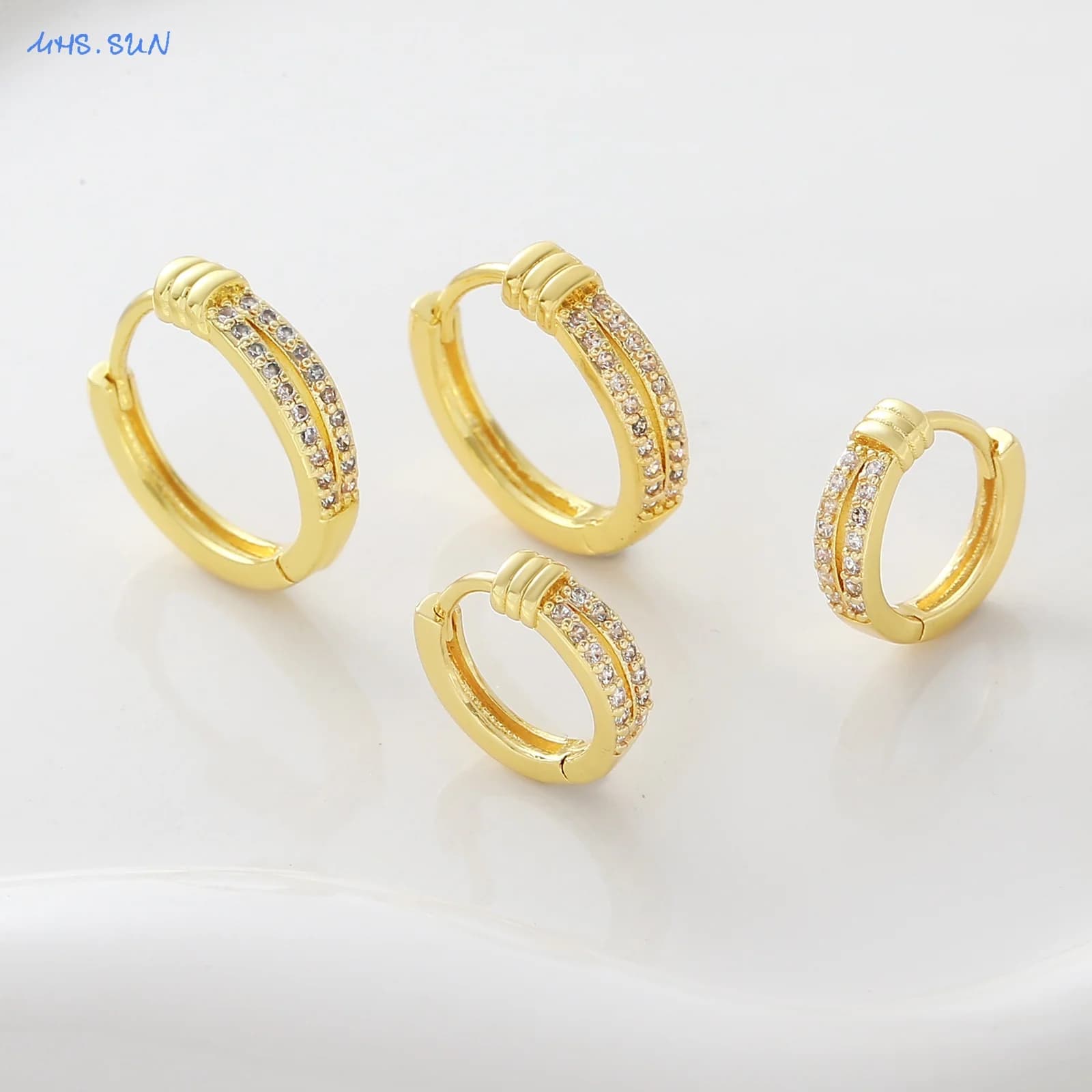 MHS.SUN Classic Gold Plated Twisted Knot Hoop Earrings For Women Girls Cubic Zircon Round Earring Birthday Party Jewelry