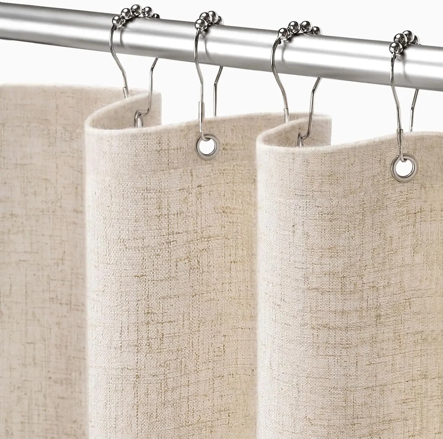 Tenda da Doccia in Lino Beige, Stile Boho Farmhouse, Tessuto per Bagno, Set con Rivestimento in Cotone Naturale Crema 72x72