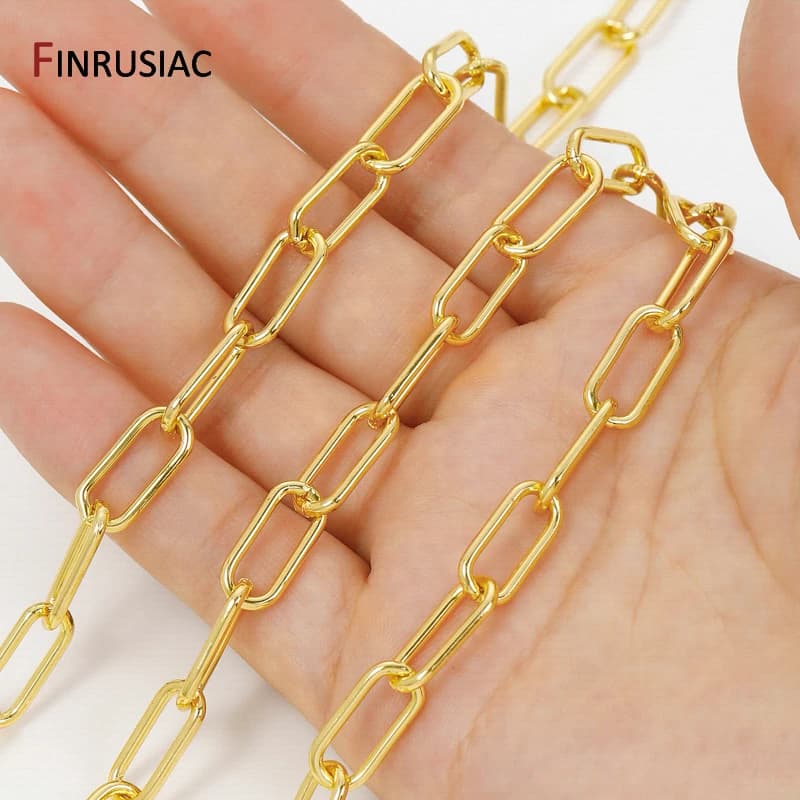 18K Gold Plated Brass Big Square Link Chains For Necklace,7.5*16.5mm Cable Chains for DIY Handmade Jewelry Making Accessories