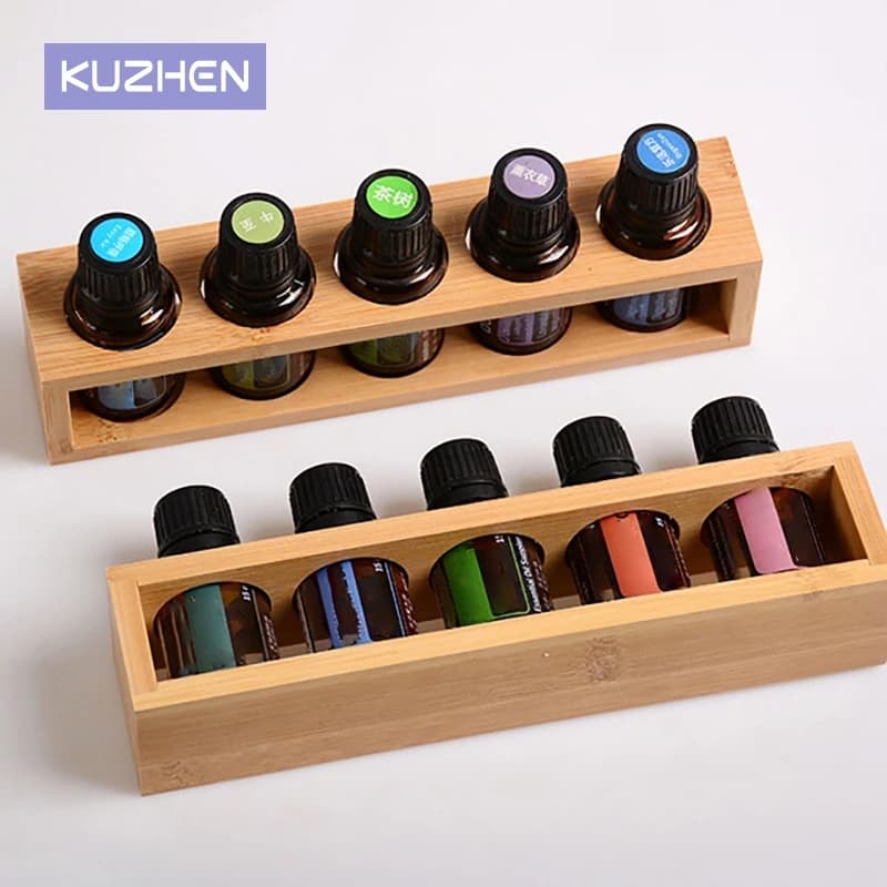 Essential Oil Storage Organizer Practical Wood Oil Display with 5/10 Essential Oil Nail Polish Slots Mini Plants