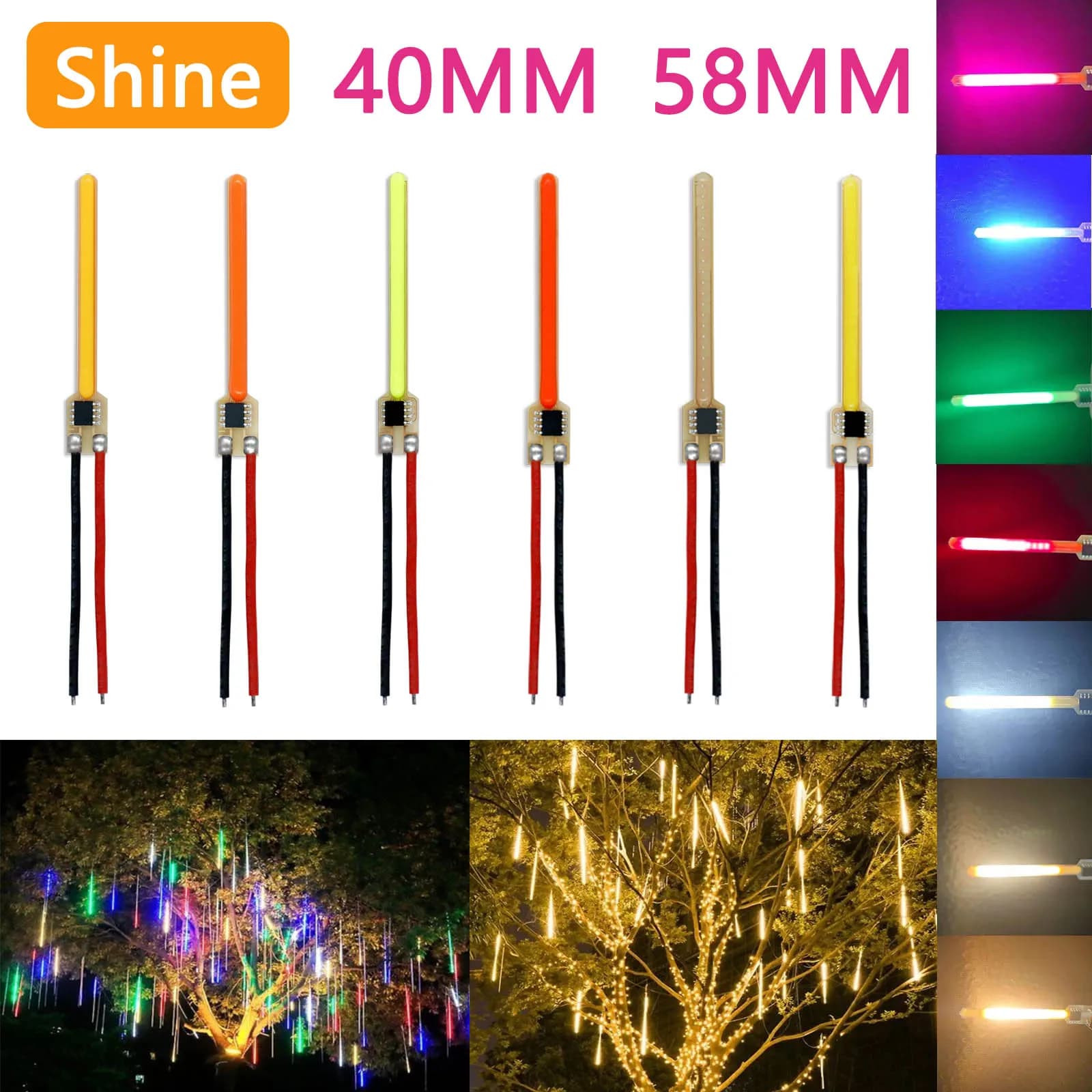 Luci a LED a Stella Cadente da Esterno 40mm 58mm DC3V, Luci Decorative Sospese per Alberi e Centri Commerciali, Fai da Te 2200k 2700k Blu Rosso Verde Rosa