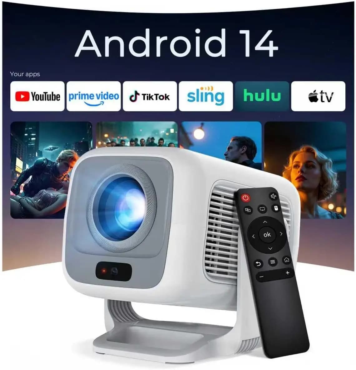 Mini Proiettore 600 ANSI 1080P con WiFi 6, Auto Focus e Keystone, 270° ° Girevole per Home Theater