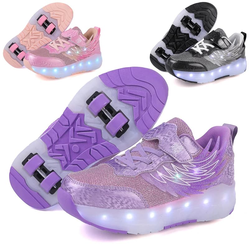 Kids and Girls LED Gymnastics Shoes Lighted With USB Recharge for Kids Roller Skateboard Shoes Casual Sport Shoes Kids Sneakers