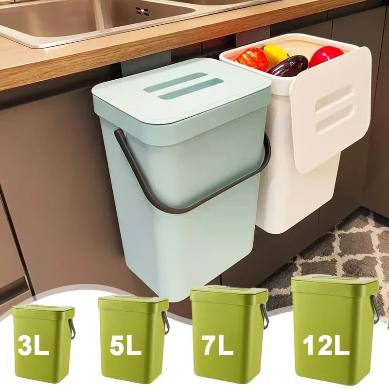 Cestino per Rifiuti con Chiusura Silenziosa e Coperchio Sigillato, Bidone Salvaspazio Compatto 3L/5L/7L/12L per Cucina, Bagno, Auto, Soggiorno