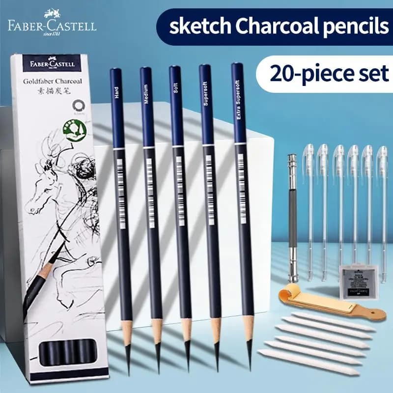 5 / 6PCS Faber Castell Goldfaber Charcoal Graphite Sketch Set EX-Soft Medium Hard Pencils for Drawing Sketching Shading Artists