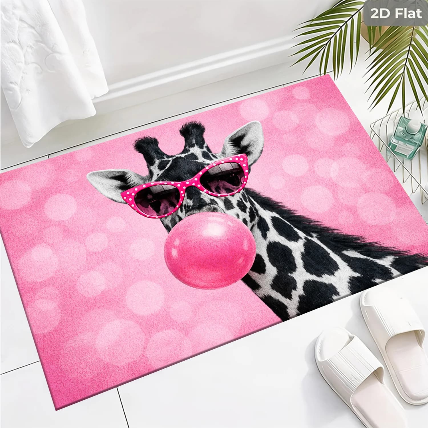 Cute Giraffe Face Bath Mat Rug Bathroom Mat for Kids Nursery Washroom Floor Decor