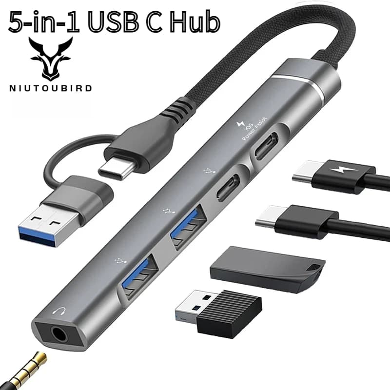 Adattatore audio da 1 PC Type-C a 3,5 mm, hub USB OTG per laptop, docking station universale per computer, splitter multiporta per PC.