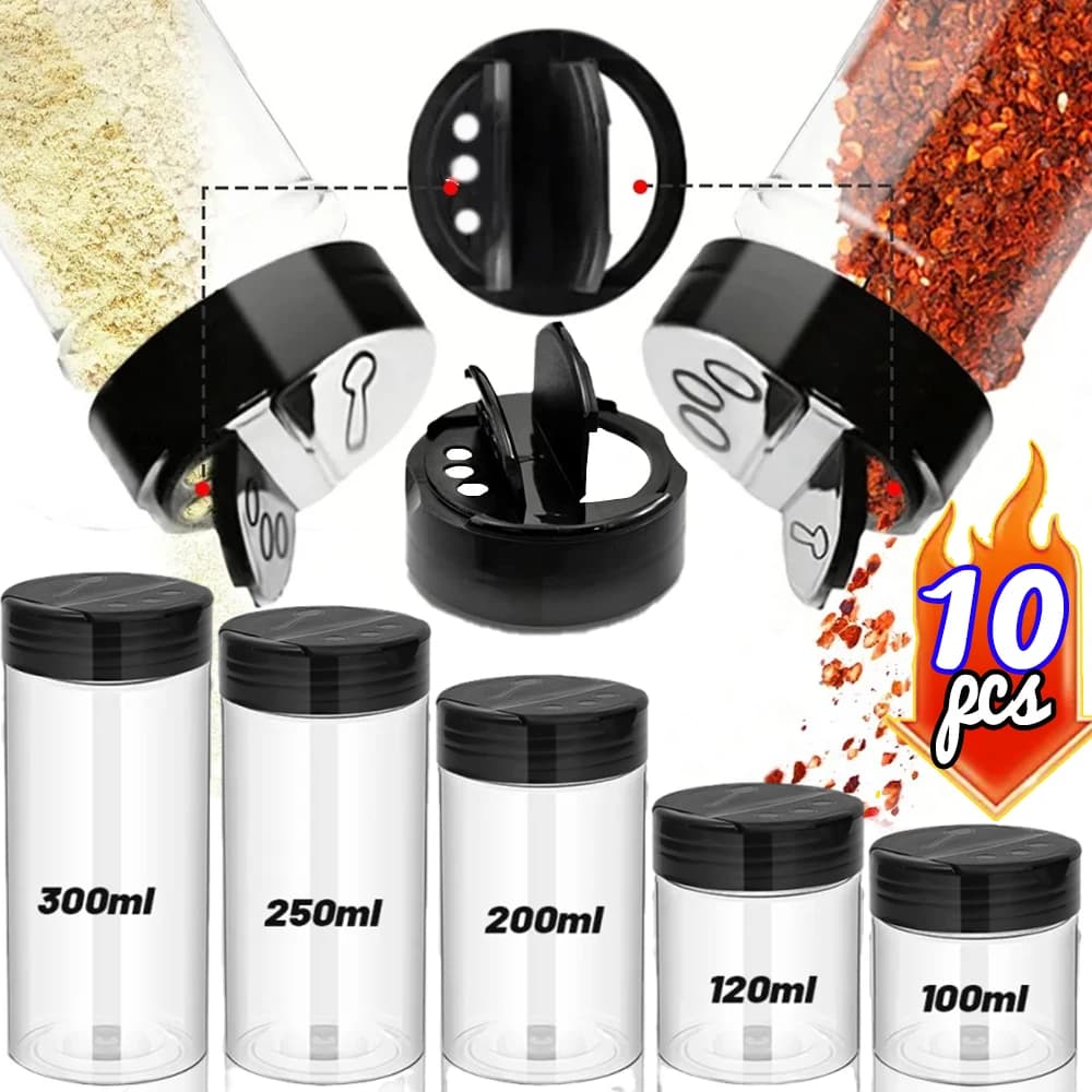 Barattolo di spezie in plastica trasparente da 100 ml-300 ml con coperchi Shaker Contenitori per condimenti da cucina Conservazione di spezie in polvere Scatola di condimento
