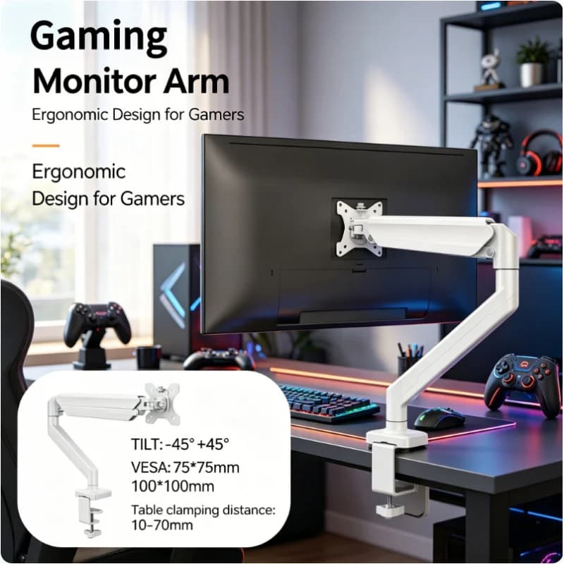 Supporto da scrivania per monitor singolo da gaming, ergonomico e regolabile, universale per display di computer da 32 pollici e 19,8 libbre.