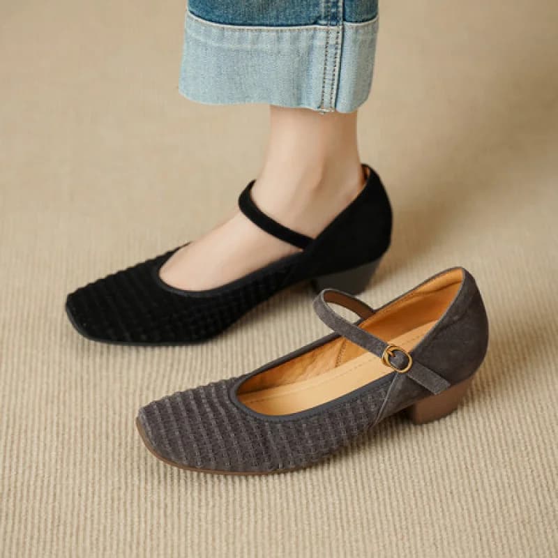 High Quality Heeled Loafers Women Hand Woven Sheep Suede Upper Pigskin Lining Cowhide Insole Light Soft TPU Sole 4.0cm Heel G249