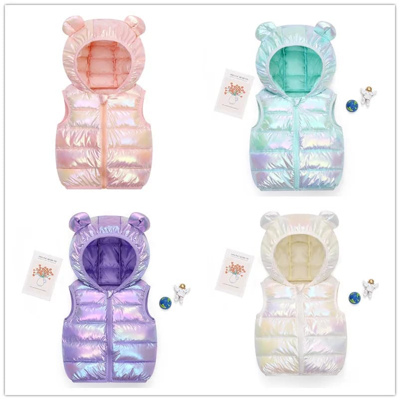 Baby Hooded Vest New Fall Winter Style Kids Hooded Vest Solid Color Ear Down Vest Toddler Cotton Jacket Sleeveless Hooded Vest