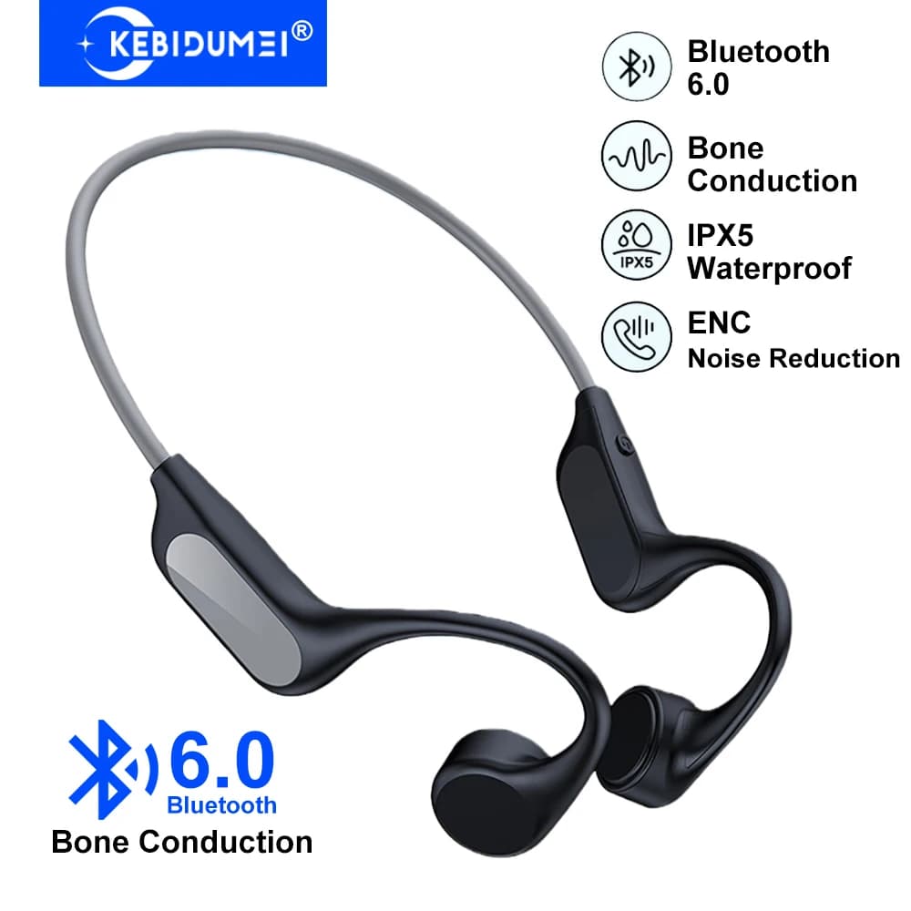 Bluetooth 6.0 headphones bone conduction Wireless sports headphones with neck headset HiFi ENC stereo earphones with noise reduction