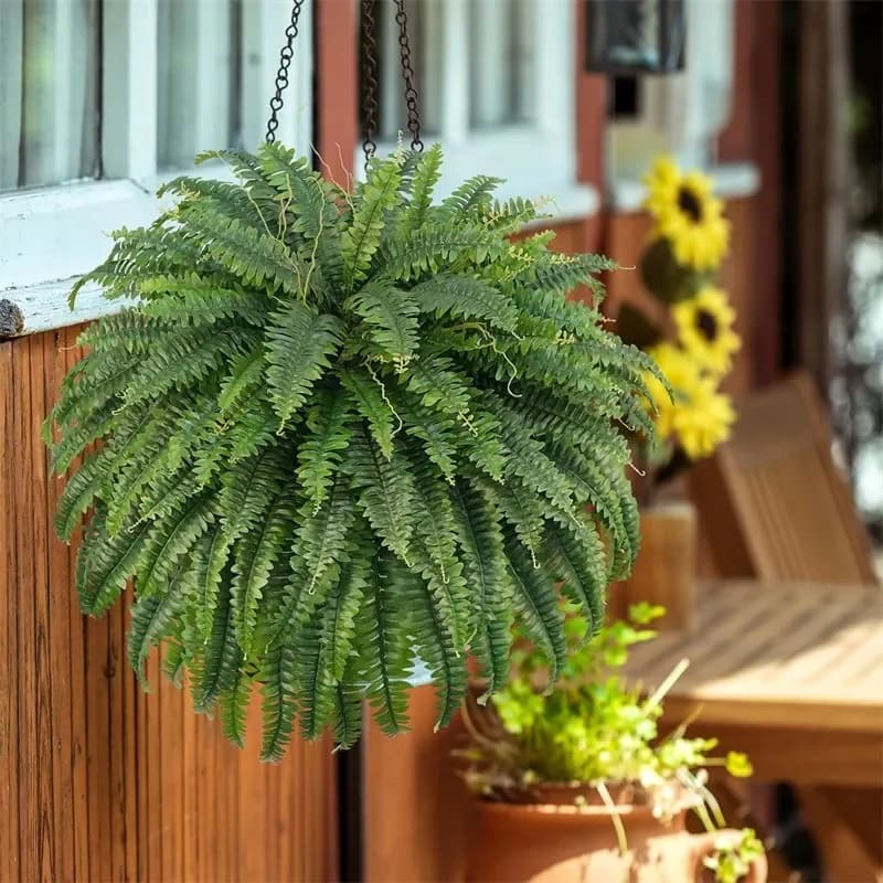 Artificial Boston Fern Hanging Plant High Simulation Greenery Faux Ferns for Outdoor Office Home Decor Wall Hanging Ornament