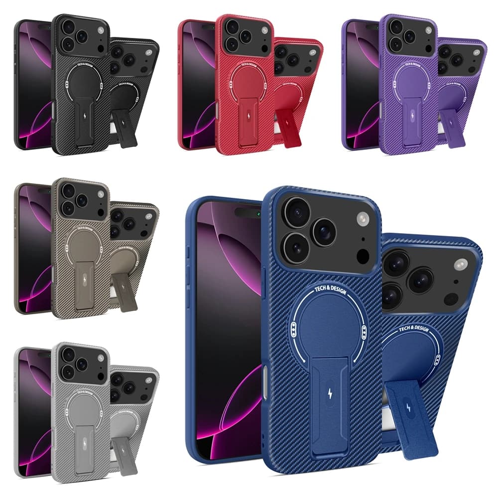 Custodia magnetica di lusso con supporto in carbonio per iPhone 17 Air 16e 16 15 14 13 12 11 Pro Max Plus per copertura del telefono con ricarica wireless Magsafe