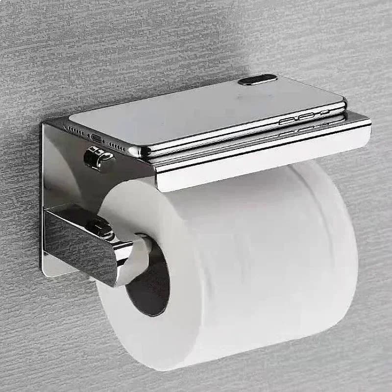 304 Stainless Steel Toilet Paper Holder with Phone Shelf Bathroom Tissue Roll Holder Wall Mount