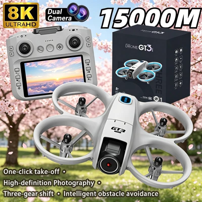 Mini Drone GT3 con Telecamera 4K 8K HD, WIFI FPV, Quadricottero Pieghevole RC con Luci Colorate, Giocattolo Volante, Regalo per Bambini