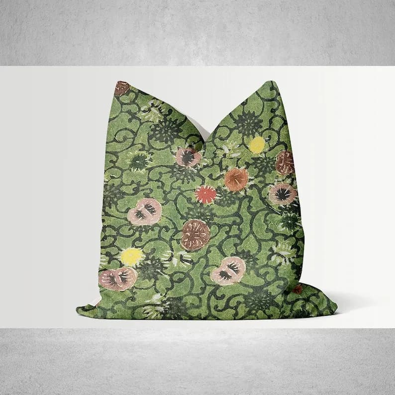 Throw Pillow Cover Green Floral Art Nouveau Pillow Cover: Ancient Botanical Home Decor