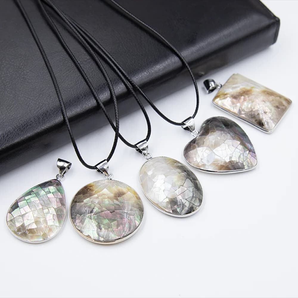 Collana con conchiglia di abalone naturale, pendente rotondo a forma di cuore rettangolare a goccia ovale per la creazione di gioielli, accessori popolari fai da te