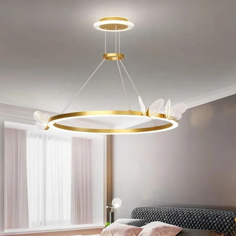 Lampadari Moderni Nordici in Acrilico a Forma di Farfalla, Design Creativo con Anelli Dorati per Soggiorno, Sala da Pranzo, Camera da Letto, Decorazione Casa