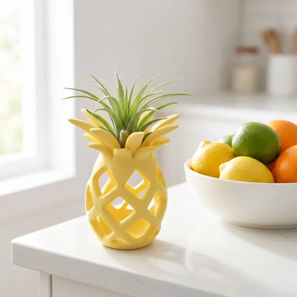 3D Printed Pineapple Sculpture Geometric Design Fruit Shape Hollow Flower Pot Desktop Ornaments Home Decoration Living Room