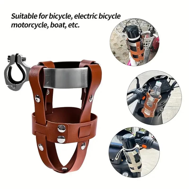 Outdoor leather bicycle water bottle holder, electric car milk tea beverage kettle holder, adjustable universal water cup holder